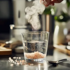 Stirring pink salt into warm water for weight loss recipe