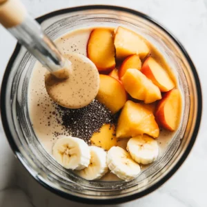Adding Ingredients for Peach Banana Smoothie Without Yogurt
