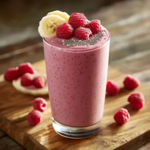 Served Raspberry Banana Smoothie – Garnished with Fresh Fruits