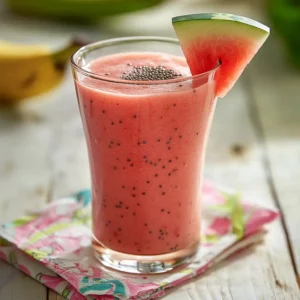 Serving Watermelon Banana Smoothie in a Glass