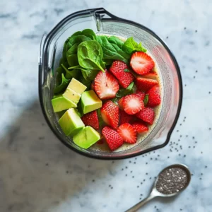 Blending Strawberry Avocado Green Smoothie