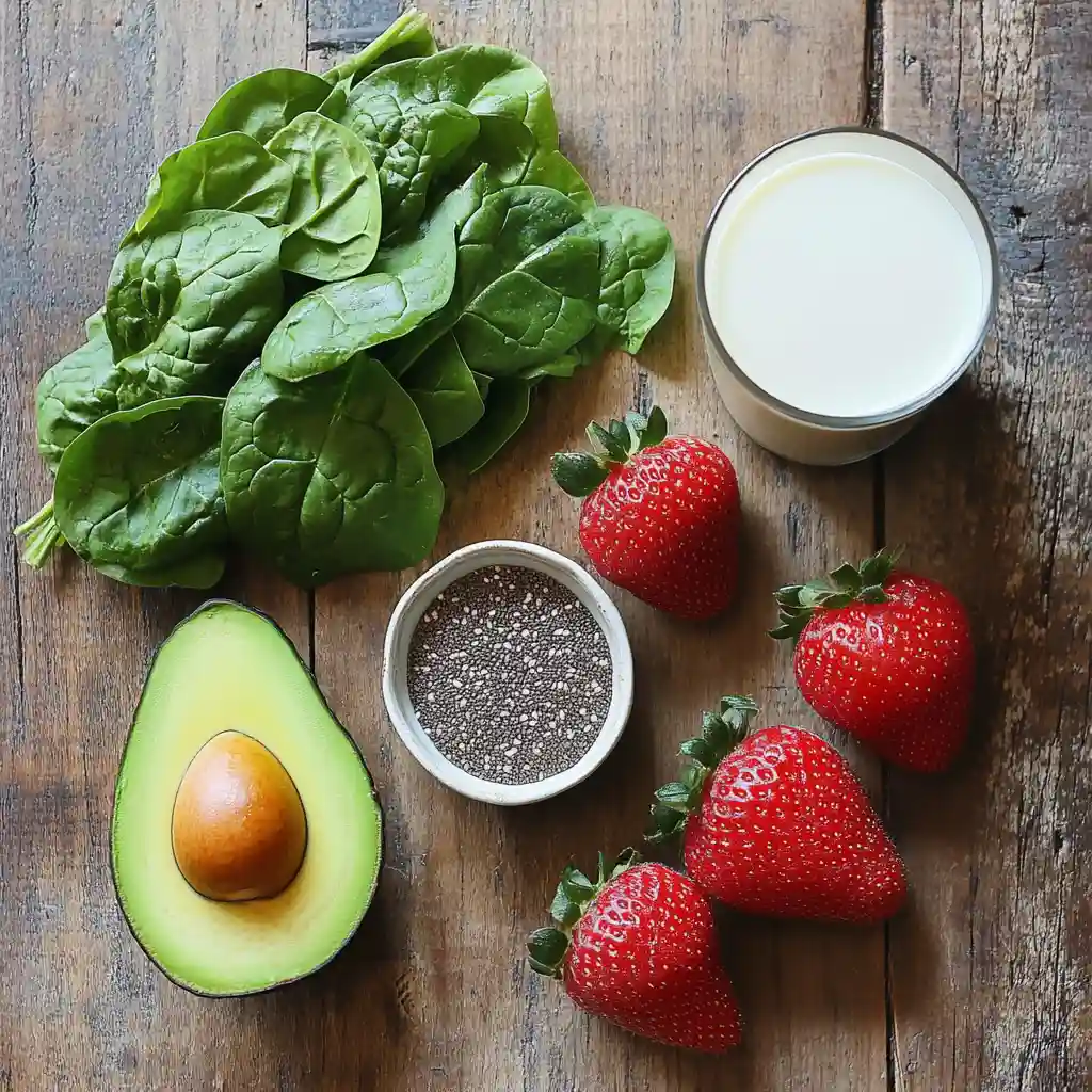 strawberry-avocado-green-smoothie-ingredients Ingredients for Strawberry Avocado Green Smoothie